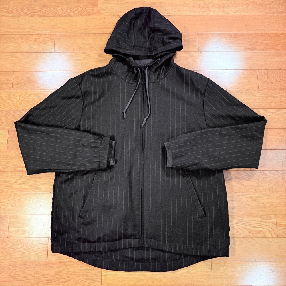 Betabrand Mens 3XL Wool Cashmere Pinstripe Zip Up Hoodie Jacket Charcoal Grey